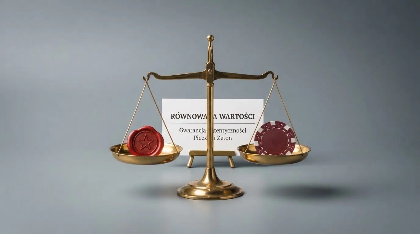 Waga i pieczęć obok napisu o państwowym monopolu na kasyno online
