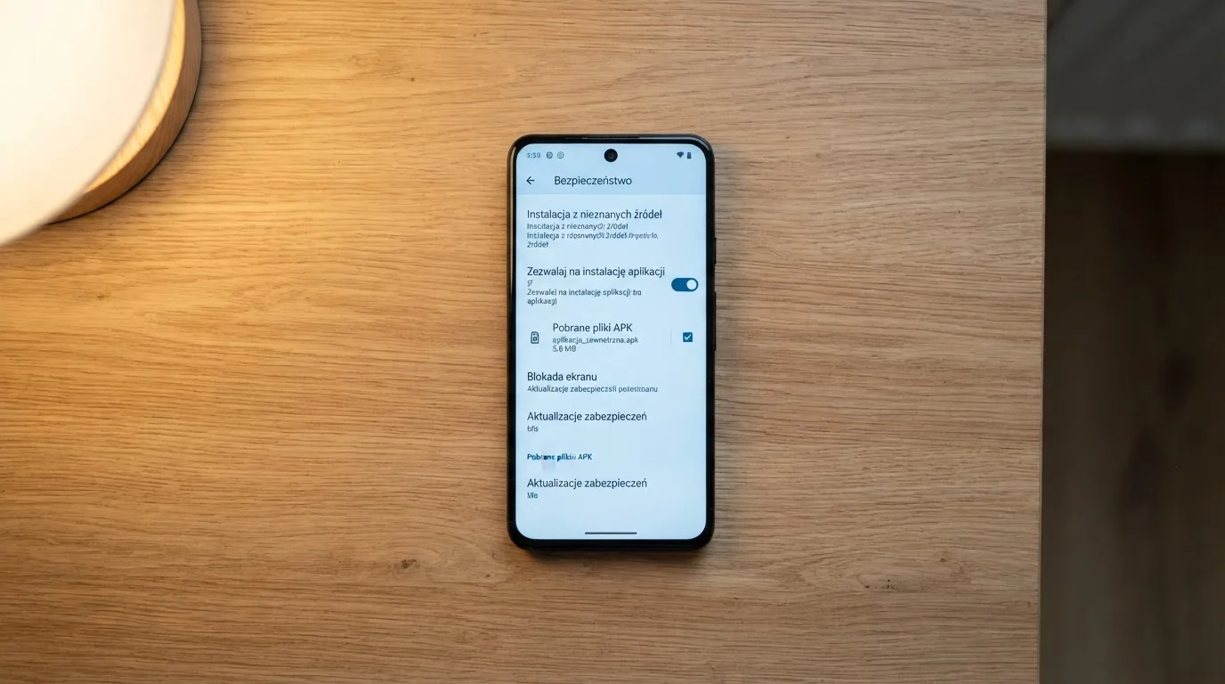 Ekran ustawień Androida z przełącznikiem zgody na instalację aplikacji z nieznanego źródła i pobranym plikiem instalacyjnym na liście