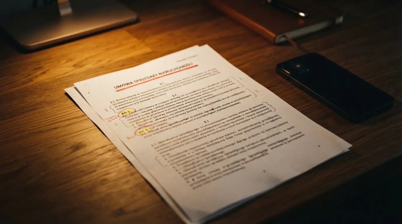 Wydruk ustawy o grach hazardowych z zakreślonymi artykułami leżący na biurku obok wyłączonego smartfona