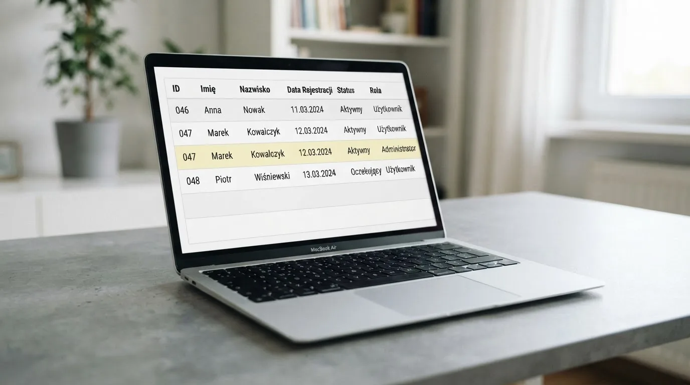 Ekran laptopa z otwartym rejestrem licencji regulatora z Curaçao, w którym jeden wiersz zaznaczono żółtym podświetleniem